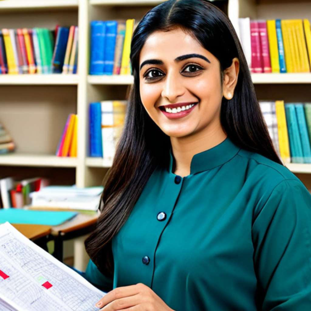 **
"A professional Urdu-speaking teacher, fully clothed in a modest shalwar kameez, smiling warmly in a bright and welcoming classroom. Bookshelves filled with Urdu literature and colorful charts are visible in the background. Safe for work, appropriate content, family-friendly, perfect anatomy, natural pose, professional photograph, high quality."
**