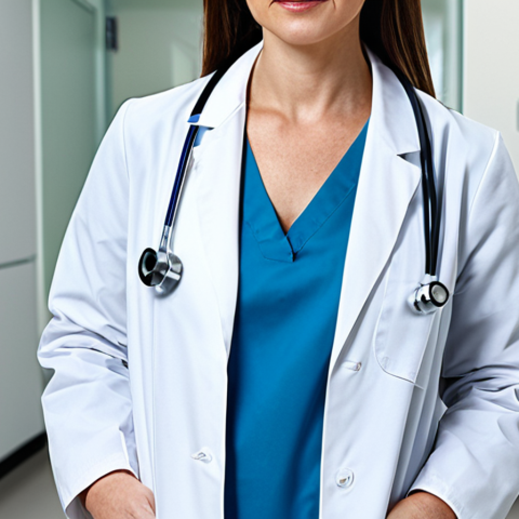 **
"A professional female doctor in a clean, modern hospital office, wearing a fully clothed, modest lab coat and stethoscope, appropriate attire, safe for work, perfect anatomy, natural proportions, professional medical photography, high quality."
**