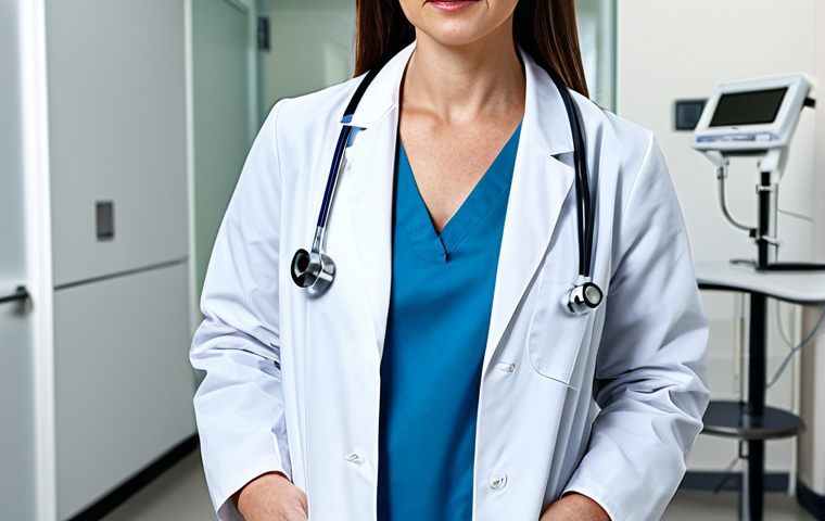 **
"A professional female doctor in a clean, modern hospital office, wearing a fully clothed, modest lab coat and stethoscope, appropriate attire, safe for work, perfect anatomy, natural proportions, professional medical photography, high quality."
**