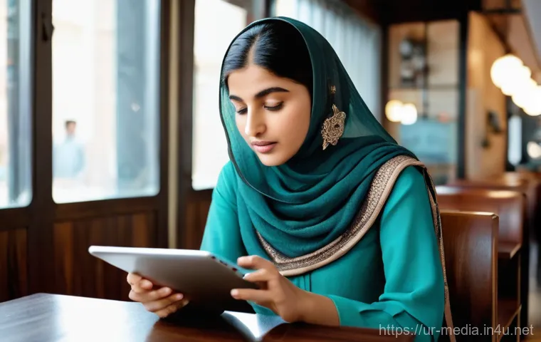 미디어학 기초과목 - **Prompt 1: Critical Thinking in a Digital World**
"A thoughtful young Pakistani woman, wearing ...