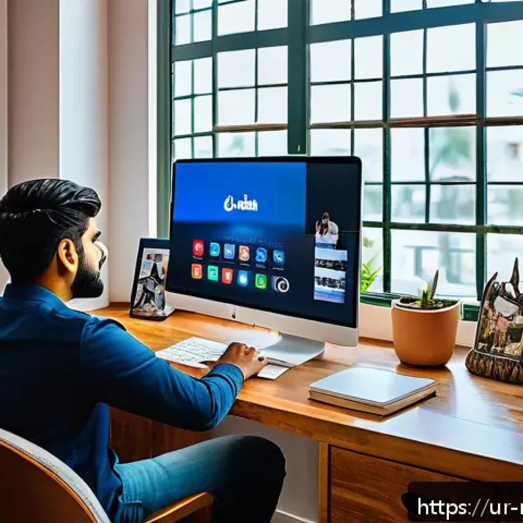 미디어 플랫폼 분석 - A vibrant digital marketing workspace set in a cozy small business office in Pakistan, featuring a y...