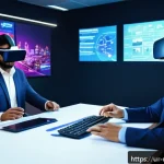 미디어 기업의 디지털화 - A vibrant digital newsroom set in a modern office, featuring diverse South Asian media professionals...